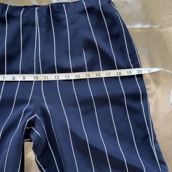 Talbots Silk Navy White Nautical Stripe Wide Leg Pants Side Zip Fully Lined Sz 6 - Picture 8 of 11